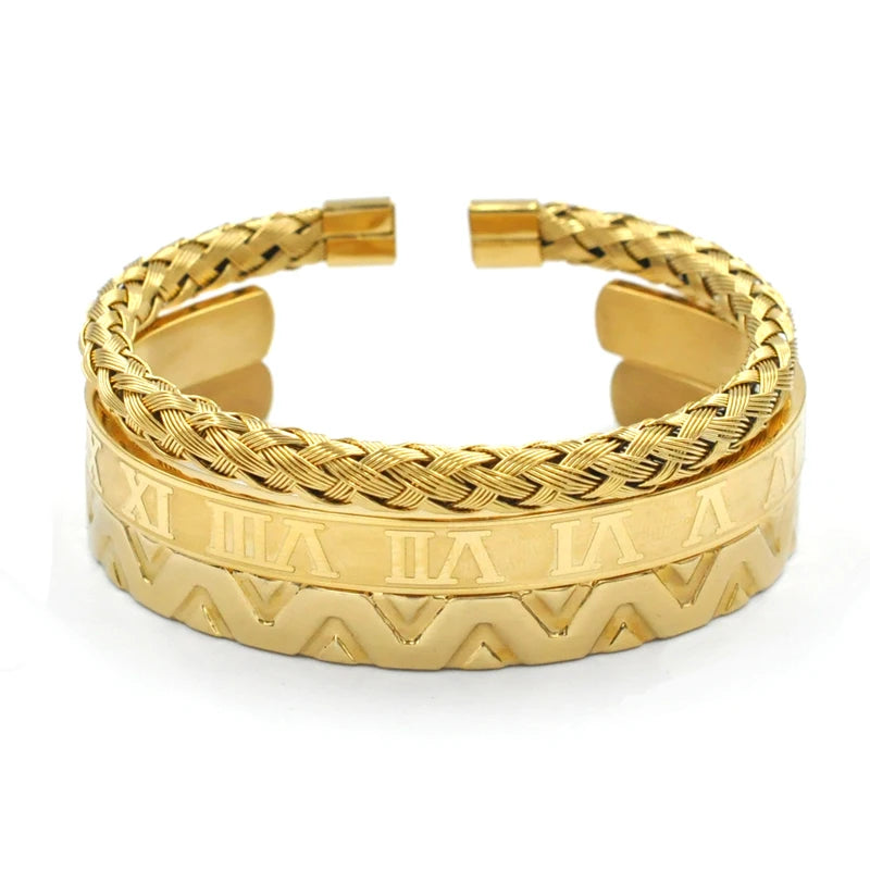 Roman Numerals Bracelet & Bangles Set Stainless Steel Wire Punk Jewelry