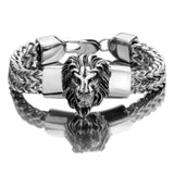 Punk Link Chain Mens Bracelet Stainless Steel Lion Head Cuff Bangle