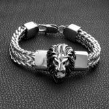 Punk Link Chain Mens Bracelet Stainless Steel Lion Head Cuff Bangle