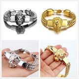 Punk Link Chain Mens Bracelet Stainless Steel Lion Head Cuff Bangle