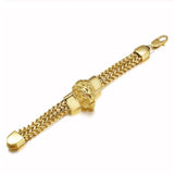 Punk Link Chain Mens Bracelet Stainless Steel Lion Head Cuff Bangle