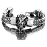 Punk Link Chain Mens Bracelet Stainless Steel Lion Head Cuff Bangle