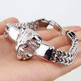 Punk Link Chain Mens Bracelet Stainless Steel Lion Head Cuff Bangle