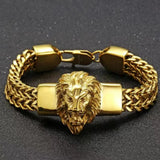 Punk Link Chain Mens Bracelet Stainless Steel Lion Head Cuff Bangle