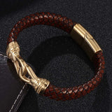 Men's Punk Brown Leather Bracelet Stainless Steel Magnet Buckle Charm Gift