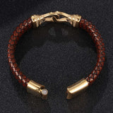 Men's Punk Brown Leather Bracelet Stainless Steel Magnet Buckle Charm Gift