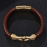Men's Punk Brown Leather Bracelet Stainless Steel Magnet Buckle Charm Gift