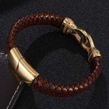 Men's Punk Brown Leather Bracelet Stainless Steel Magnet Buckle Charm Gift