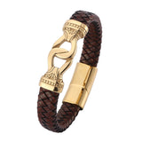 Men's Punk Brown Leather Bracelet Stainless Steel Magnet Buckle Charm Gift