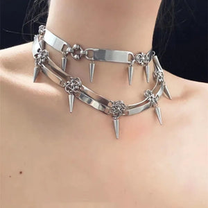Metal Rivet Necklace Pendant Choker for Women Grunge Goth