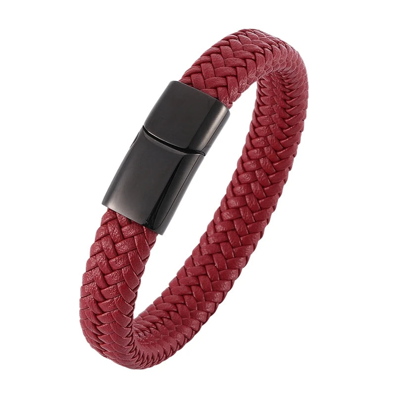 Punk Leather Bracelet Stainless Steel Magnetic Clasp Rock WristBand