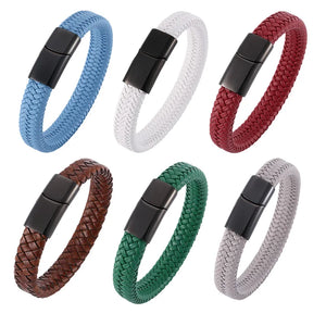Punk Leather Bracelet Stainless Steel Magnetic Clasp Rock WristBand