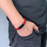 Punk Leather Bracelet Stainless Steel Magnetic Clasp Rock WristBand