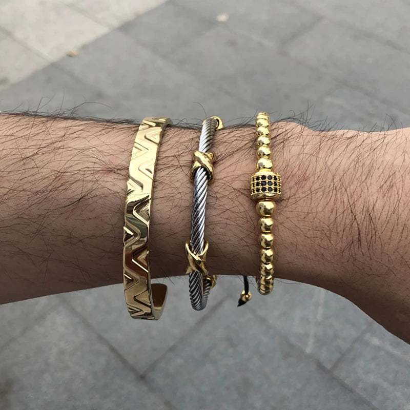 Punk Jewelry Bead Bracelets & Bangles Stainless Steel Set