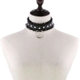 Punk Lace Ring Pendant Leather Collar Rivet Necklace