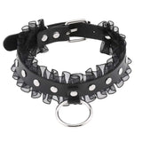 Punk Lace Ring Pendant Leather Collar Rivet Necklace