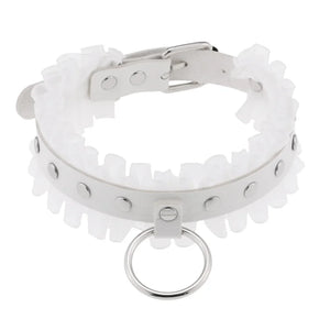 Punk Lace Ring Pendant Leather Collar Rivet Necklace