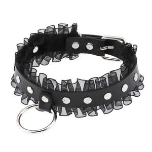 Punk Lace Ring Pendant Leather Collar Rivet Necklace