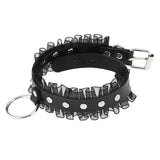 Punk Lace Ring Pendant Leather Collar Rivet Necklace