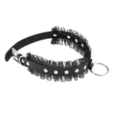 Punk Lace Ring Pendant Leather Collar Rivet Necklace