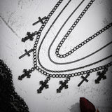 Punk Layered Chain Cross Pendant Necklace Women Halloween Choker