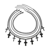 Punk Layered Chain Cross Pendant Necklace Women Halloween Choker