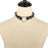 Punk Leather Gothic Ladies Necklace Studs Studs Heart Heart Collar