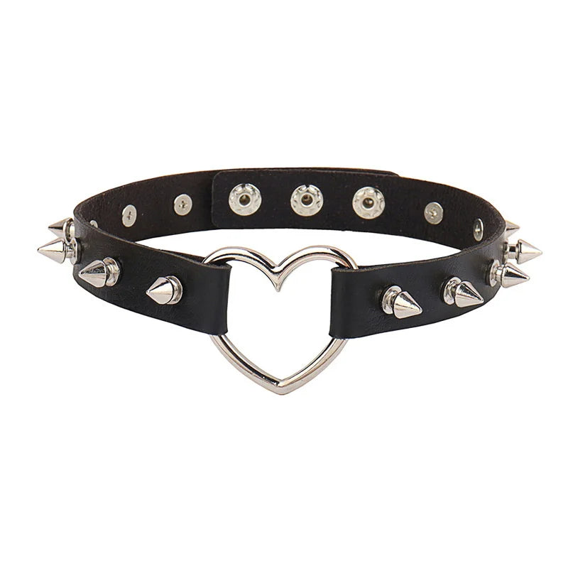 Punk Leather Gothic Ladies Necklace Studs Studs Heart Heart Collar