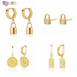 Punk Lock Key Pendant Earrings 925 Sterling Silver Padlock Hoop Earrings