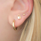 Punk Lock Key Pendant Earrings 925 Sterling Silver Padlock Hoop Earrings