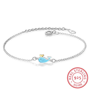 Enamel Punk Lovely Whale Bracelet Metal Chain Fine Jewelry 925 Sterling Silver