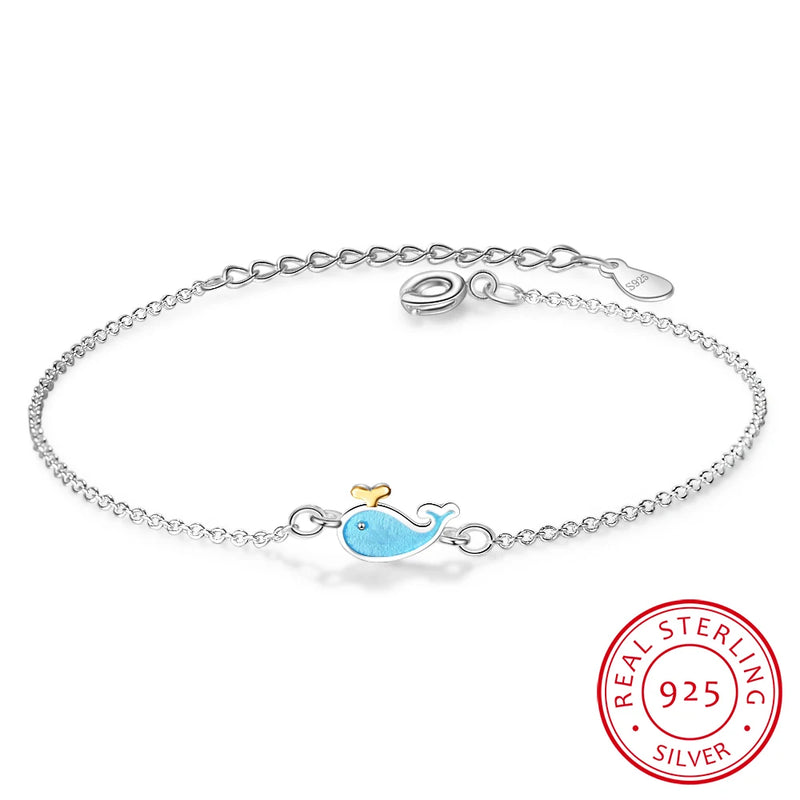 Enamel Punk Lovely Whale Bracelet Metal Chain Fine Jewelry 925 Sterling Silver