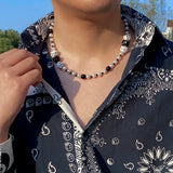 Punk Lucky Dice Beads Choker Necklace Men Pearl Beaded Chain Neck Jewelry