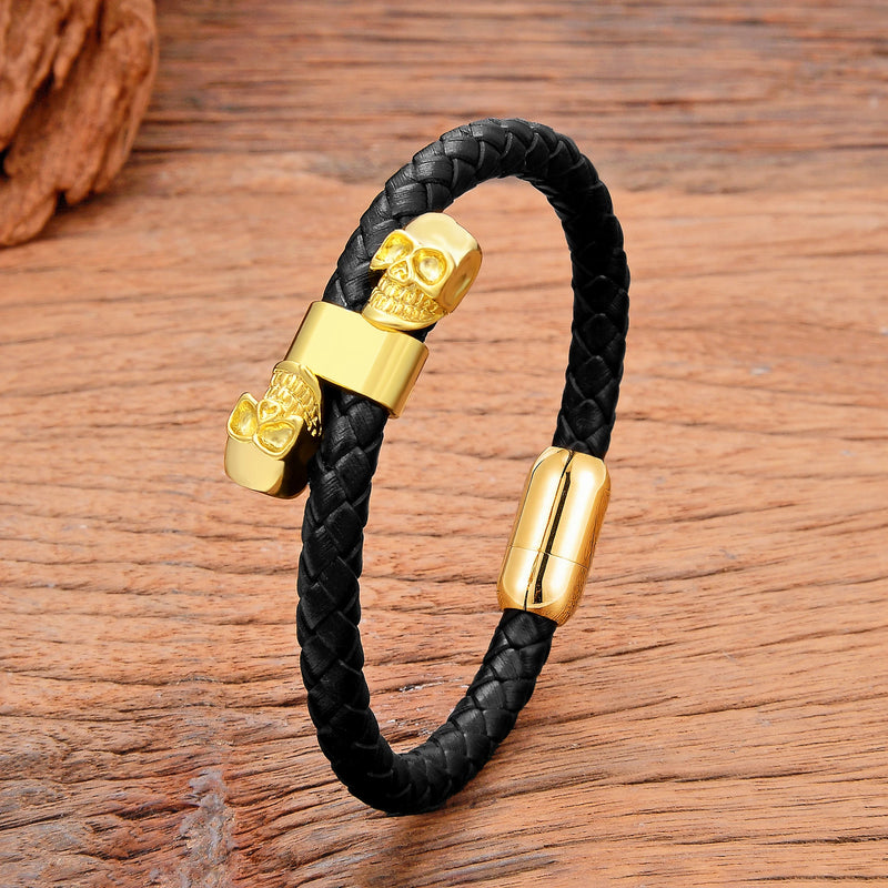 Punk Skull Bracelet Stainless Steel Buckle Leather Bracelet Homme