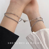 Punk Magnet Couple Bracelets Romantic Love Heart Magnetic Paired Bracelet