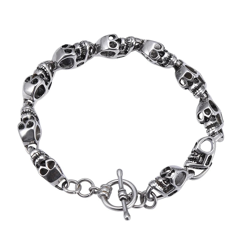 Punk Stainless Steel Skull Charm Bracelet Men Chain Bangles GS0038