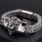 Punk Man Bracelet Lion Head Stainless Steel Jewelry Magnet Clasp