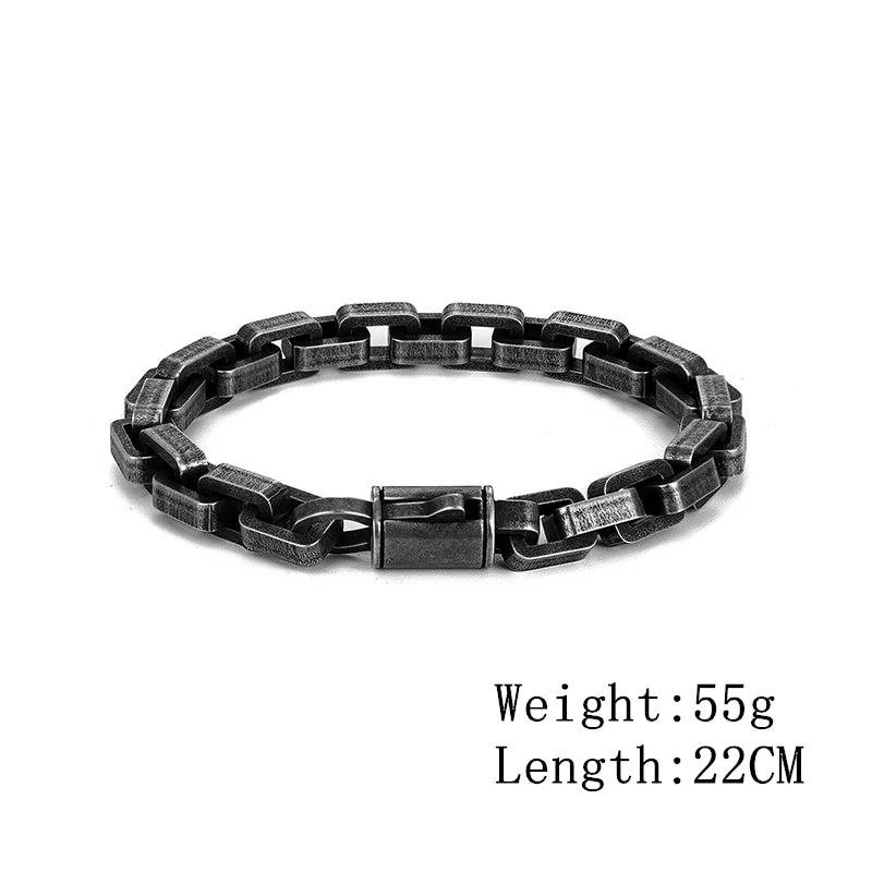 Punk Men Biker Chain Bracelet Vintage Heavy Stainless Steel Bangle