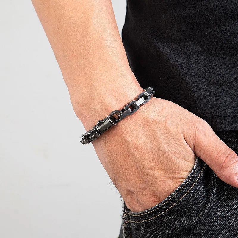 Punk Men Biker Chain Bracelet Vintage Heavy Stainless Steel Bangle