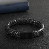 Punk Men Leather Braided Bracelet Classic Stainless Steel Clasp Bangle