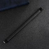 Punk Men Leather Braided Bracelet Classic Stainless Steel Clasp Bangle