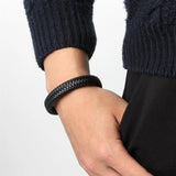 Punk Men Leather Braided Bracelet Classic Stainless Steel Clasp Bangle