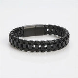 Punk Men Leather Braided Bracelet Classic Stainless Steel Clasp Bangle