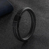 Punk Men Leather Braided Bracelet Classic Stainless Steel Clasp Bangle