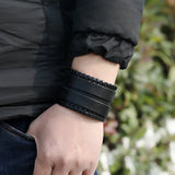 Punk Men Bracelet Wide Brown Leather Strap Multilayer Braided Crafts
