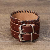 Punk Men Bracelet Wide Brown Leather Strap Multilayer Braided Crafts