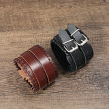 Punk Men Bracelet Wide Brown Leather Strap Multilayer Braided Crafts