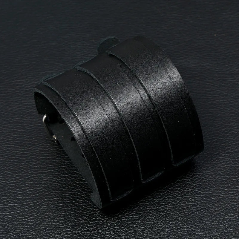Men's Punk Brown Leather Wrap Bracelet