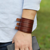 Men's Punk Brown Leather Wrap Bracelet