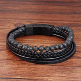 Punk Men Braid Bracelet Leather Stone Beaded Bangle